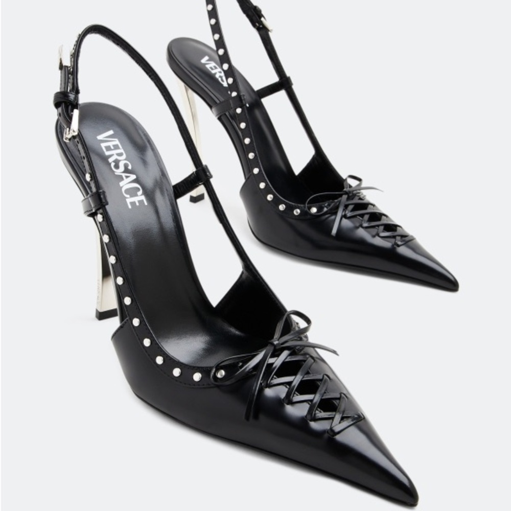 New VERSACE Laced Pin-Point Slingback Pumps $1,575 38